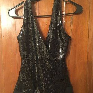 Black sequin halter top